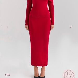 House of CB Red Faith Midi Skirt
